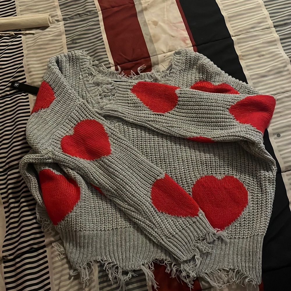 Grey with red hearts sweater